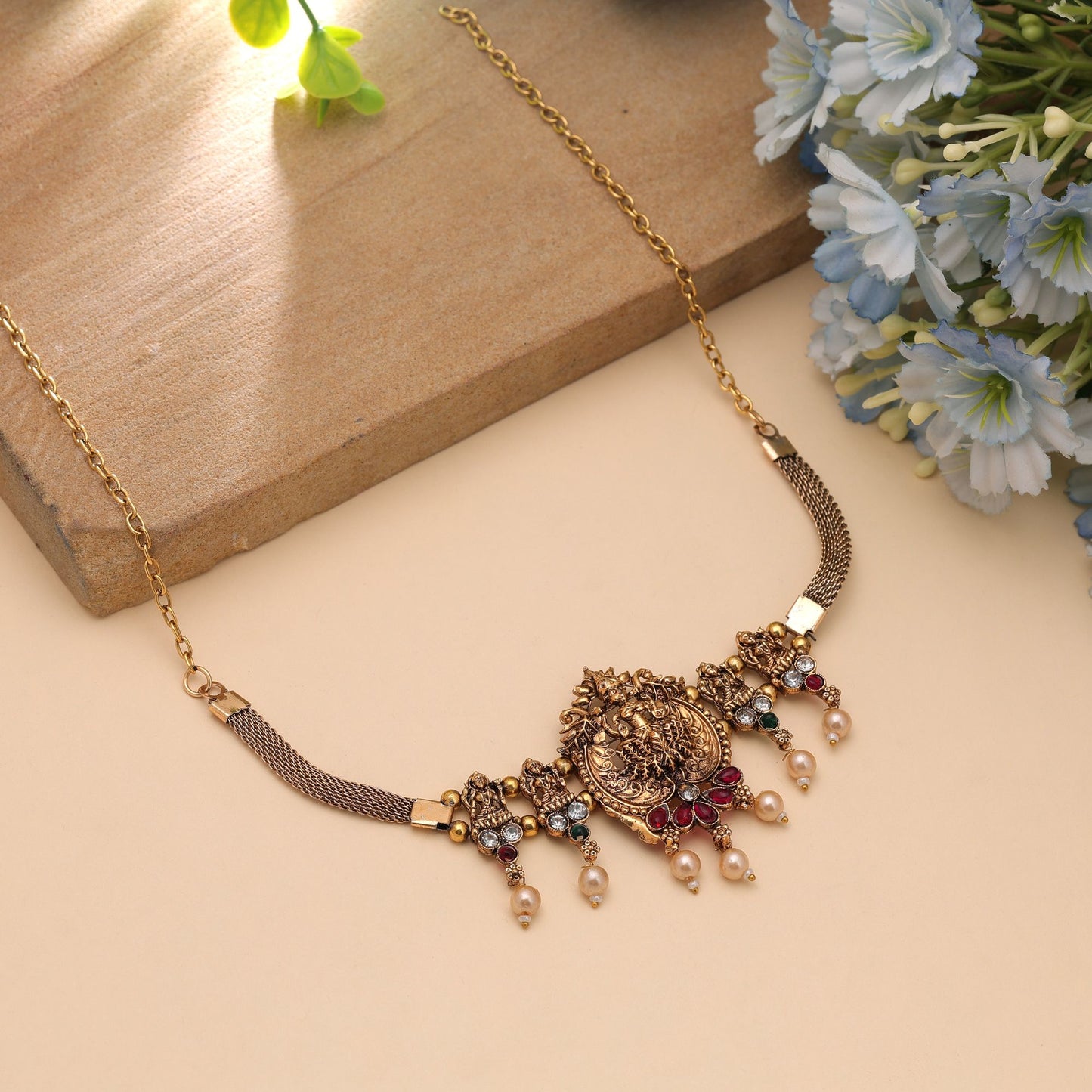 Rani & Green Color Choker Temple Necklace with Traditional Royal Elegance