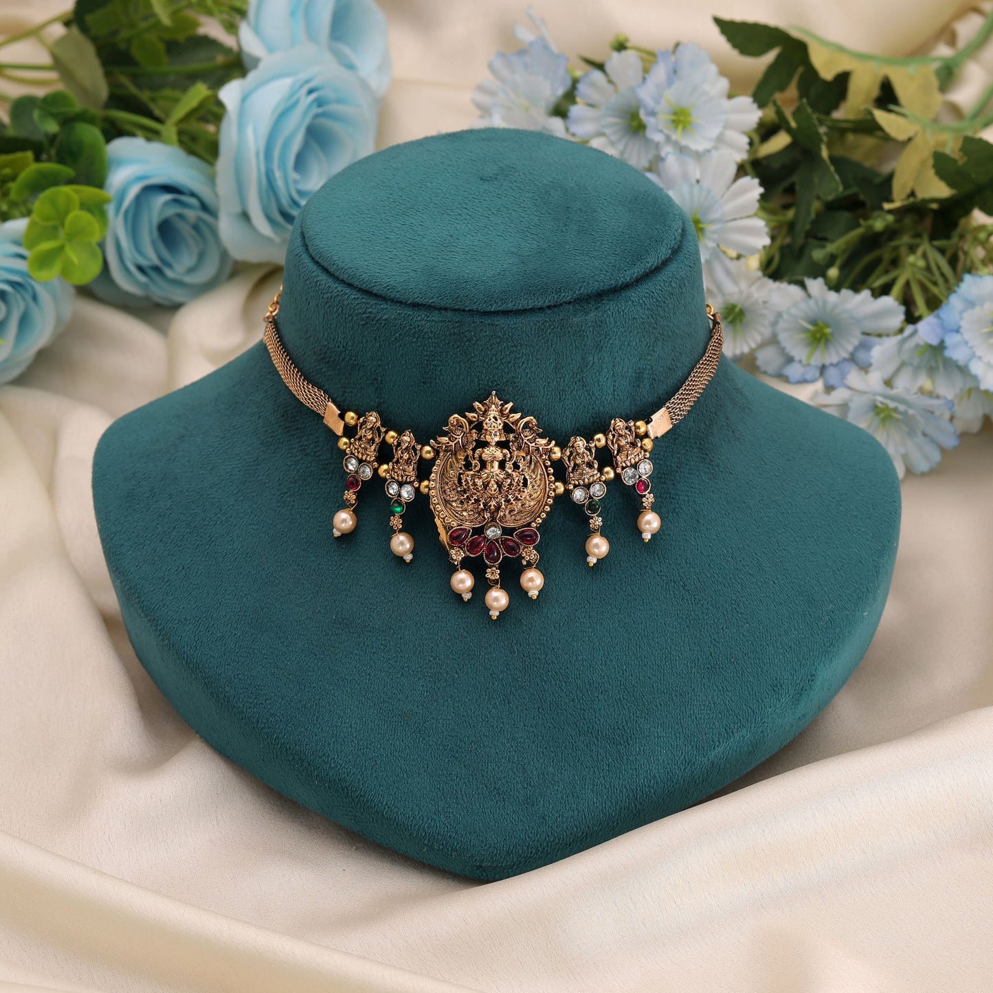 Rani & Green Color Choker Temple Necklace with Traditional Royal Elegance