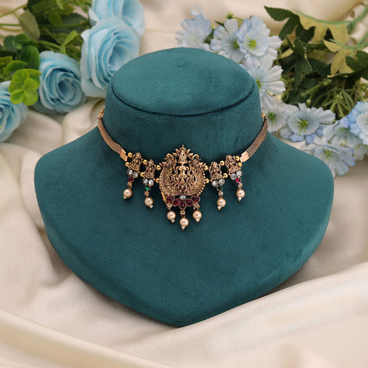 Rani & Green Color Choker Temple Necklace with Traditional Royal Elegance