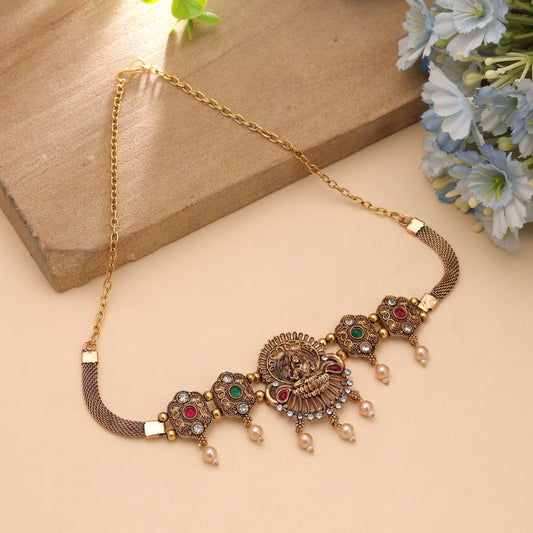Rani & Green Color Choker Temple Necklace with Premium Temple Artwork