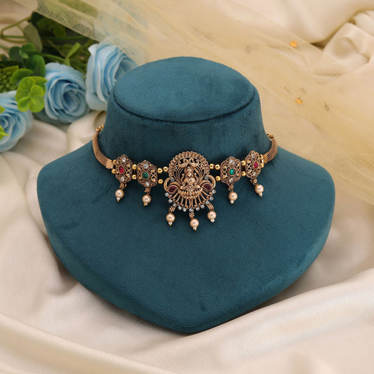 Rani & Green Color Choker Temple Necklace with Premium Temple Artwork
