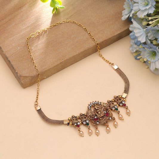 Rani & Green Color Choker Temple Necklace with South Indian Inspired Style