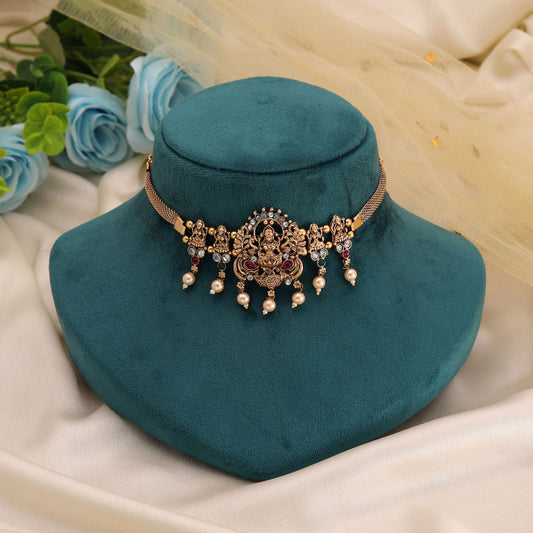 Rani & Green Color Choker Temple Necklace with South Indian Inspired Style