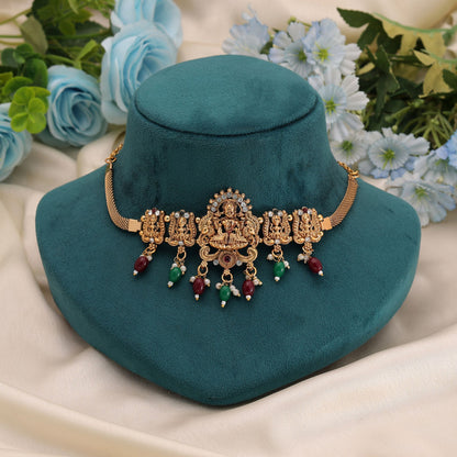 Maroon & Green Color Choker Temple Necklace with Cultural Heritage Finish