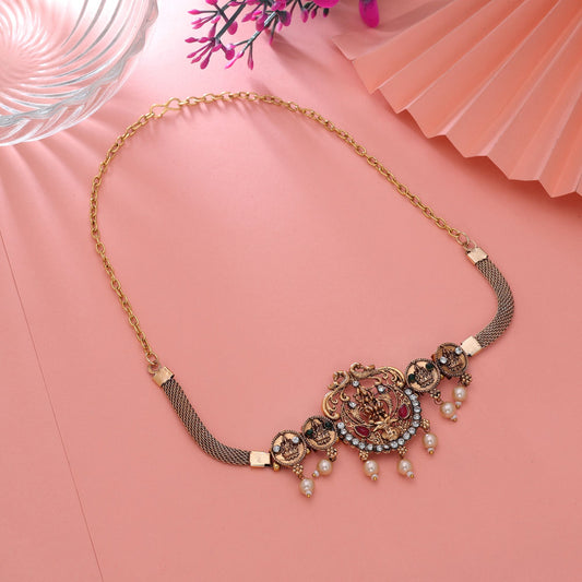 Rani & Green Color Choker Temple Necklace with Luxurious Temple Motifs