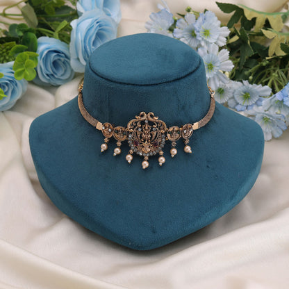 Rani & Green Color Choker Temple Necklace with Luxurious Temple Motifs