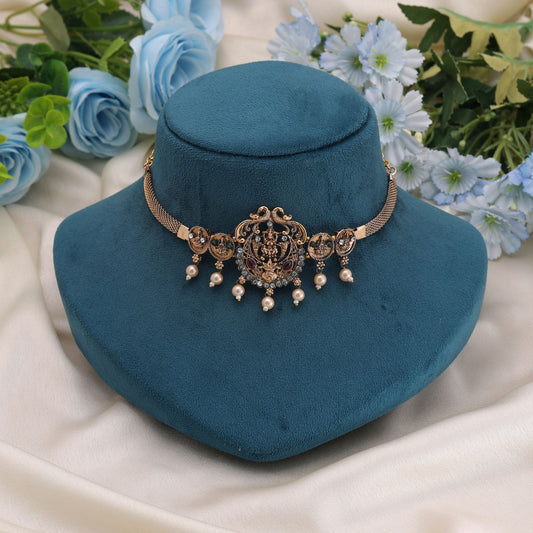 Rani & Green Color Choker Temple Necklace with Luxurious Temple Motifs