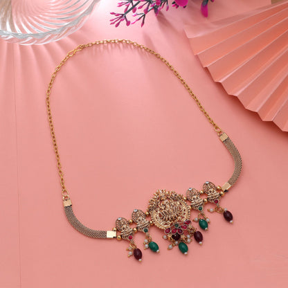 Maroon & Green Color Choker Temple Necklace with Royal South Indian Style