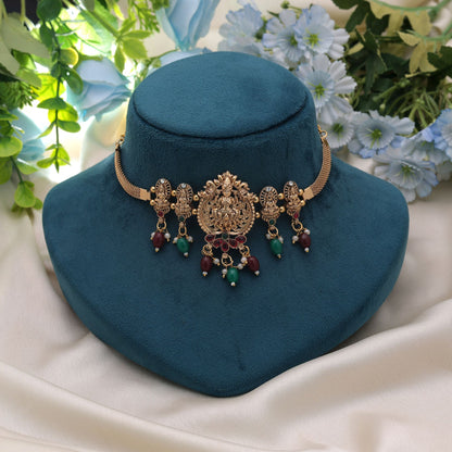 Maroon & Green Color Choker Temple Necklace with Royal South Indian Style