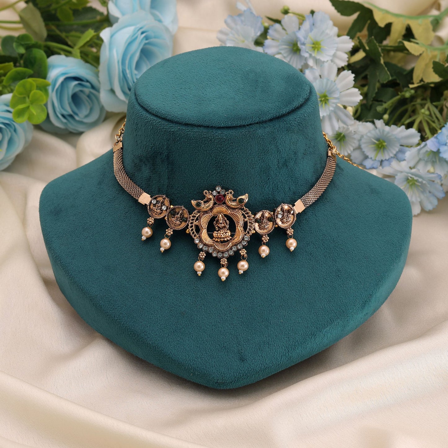 Rani & Green Color Choker Temple Necklace with Elegant Handcrafted Finish