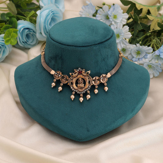 Rani & Green Color Choker Temple Necklace with Elegant Handcrafted Finish
