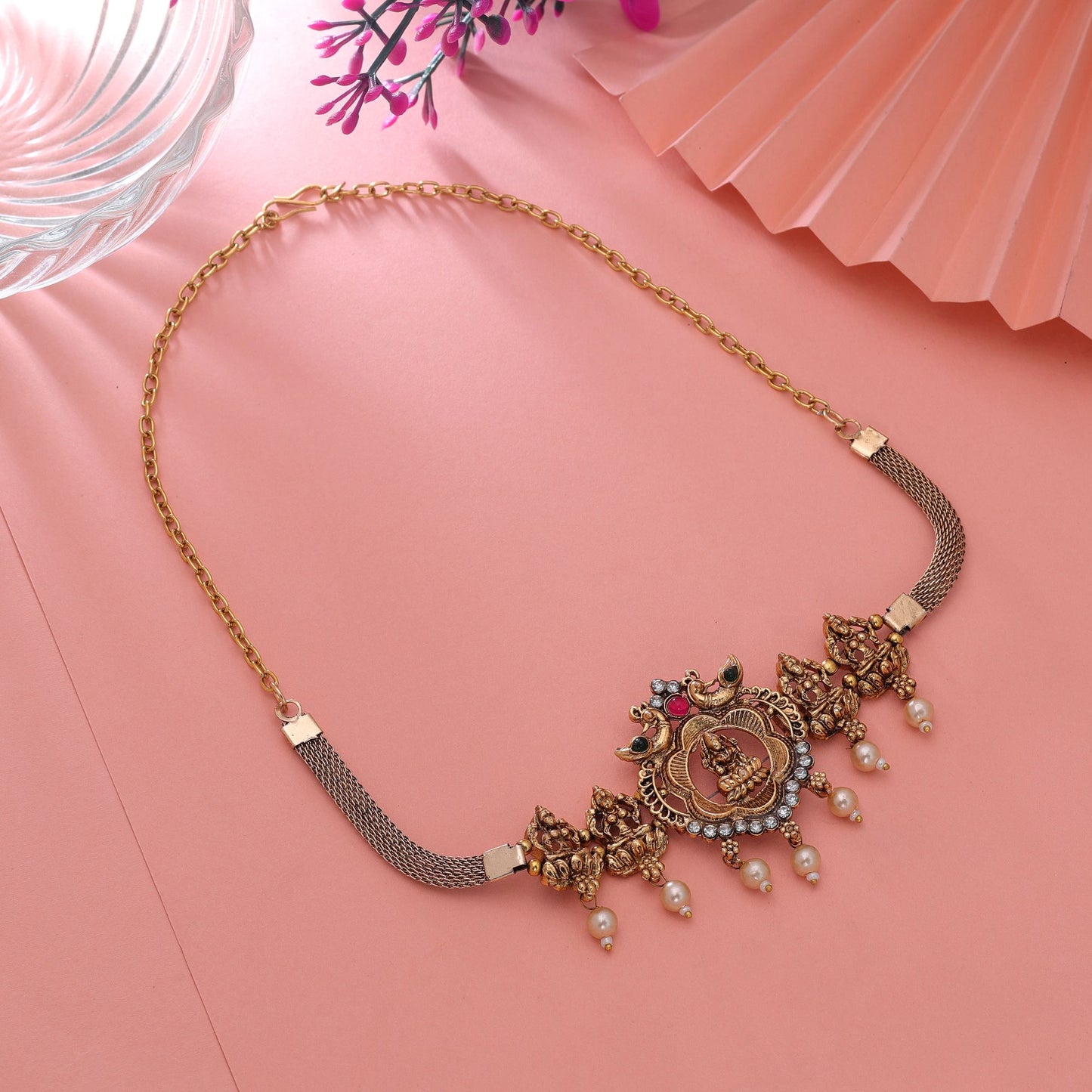 Rani & Green Color Choker Temple Necklace with Traditional Ethnic Beauty