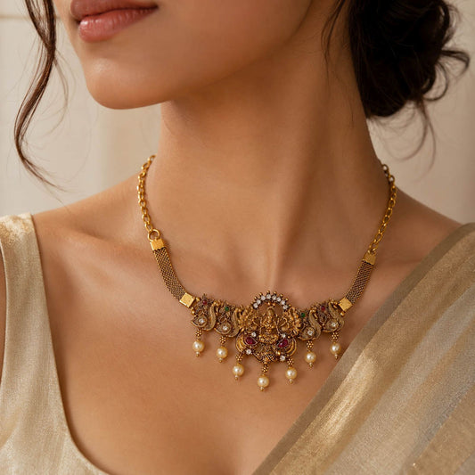 Rani & Green Color Choker Temple Necklace With Royal Ethnic Appeal