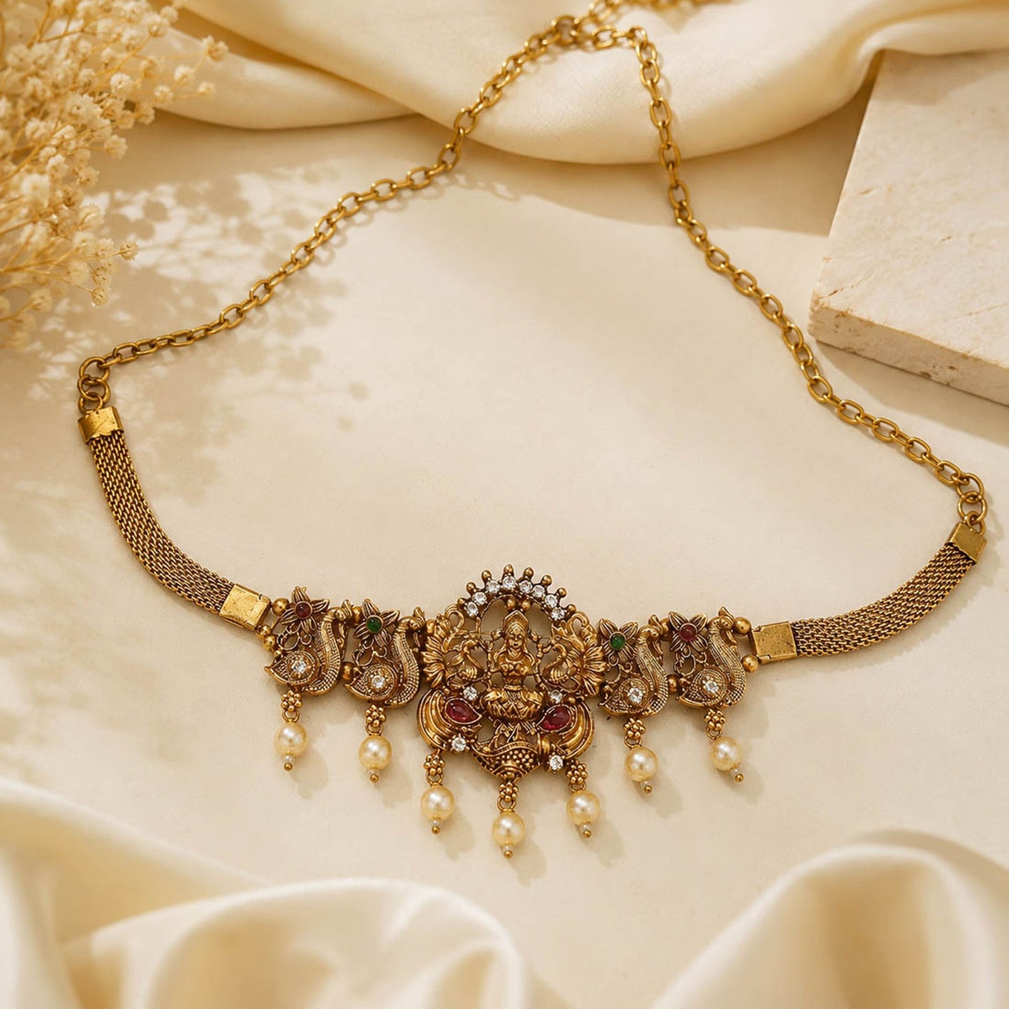 Rani & Green Color Choker Temple Necklace With Royal Ethnic Appeal
