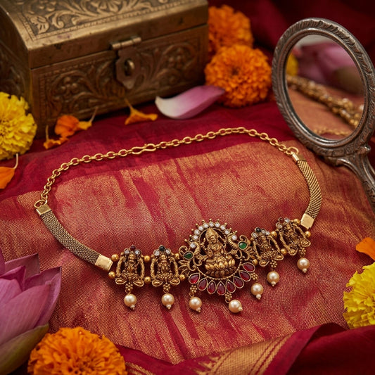 Rani & Green Color Choker Temple Necklace Inspired By Heritage Jewellery