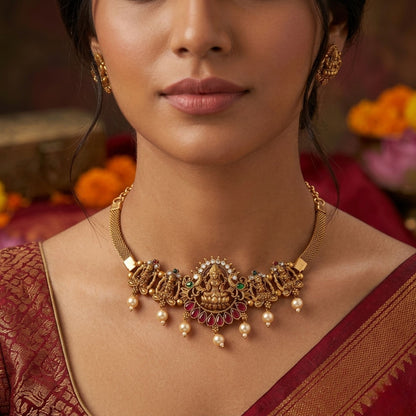 Rani & Green Color Choker Temple Necklace Inspired By Heritage Jewellery