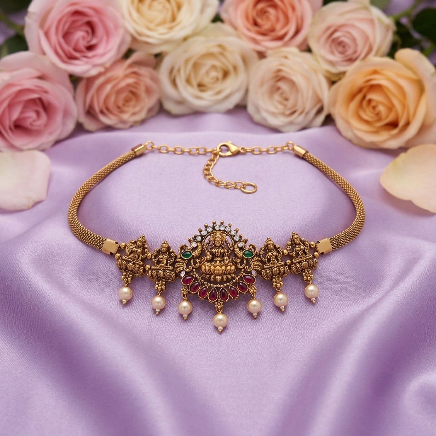 Rani & Green Color Choker Temple Necklace For Wedding And Party Wear