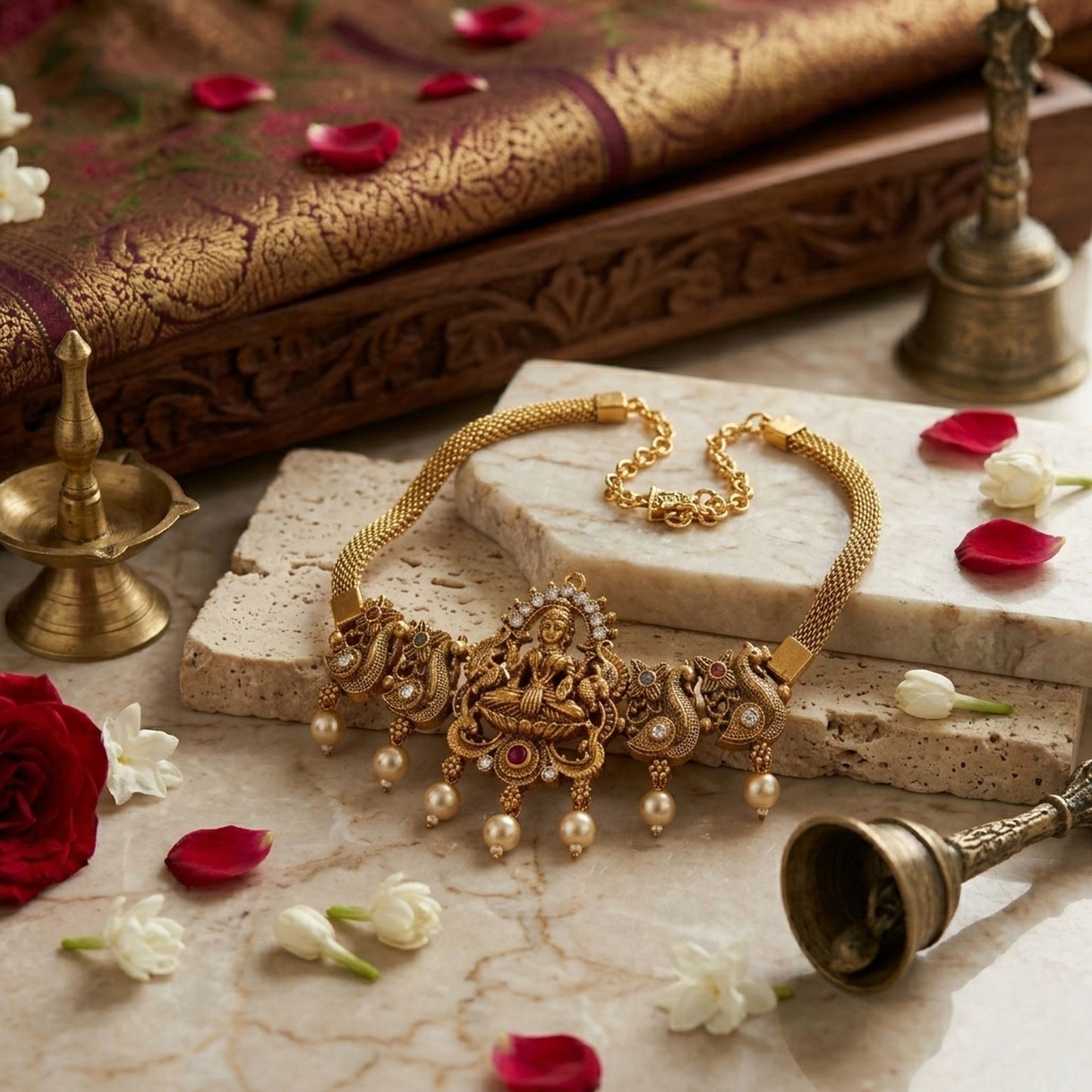 Rani & Green Color Choker Temple Necklace With Classic Ethnic Charm