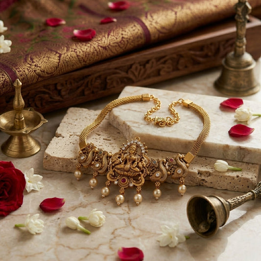 Rani & Green Color Choker Temple Necklace With Classic Ethnic Charm