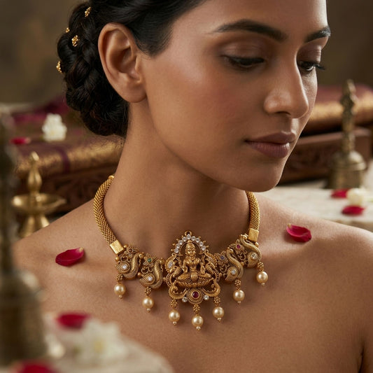 Rani & Green Color Choker Temple Necklace With Classic Ethnic Charm