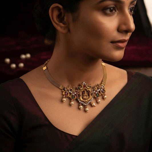 Rani & Green Color Choker Temple Necklace With Luxurious Antique Look