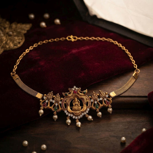 Rani & Green Color Choker Temple Necklace With Luxurious Antique Look