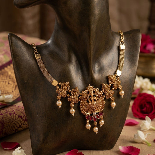 Rani & Green Color Choker Temple Necklace With Timeless Cultural Beauty