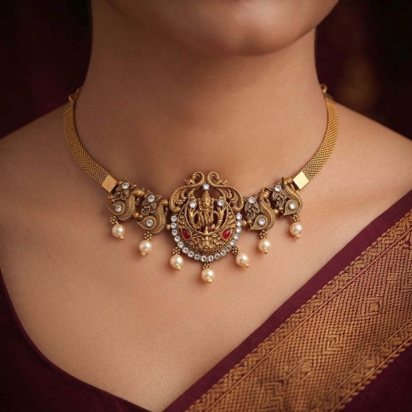 Rani & Green Color Choker Temple Necklace Perfect For Bridal Jewellery Collection