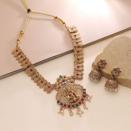 Rani & Green Color Temple Necklace Set with Elegant Heritage Jewelry Look