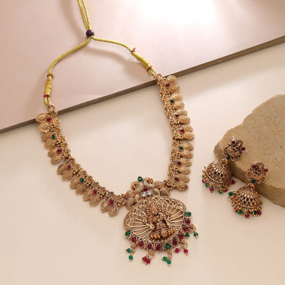 Rani & Green Color Temple Necklace Set Featuring Stylish Temple Art Craftsmanship