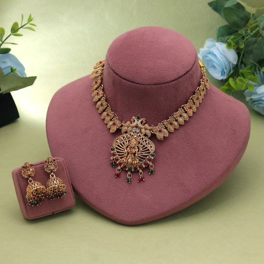 Rani & Green Color Temple Necklace Set Featuring Stylish Temple Art Craftsmanship