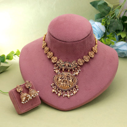 Rani & Green Color Temple Necklace Set with Traditional Royal Necklace Design
