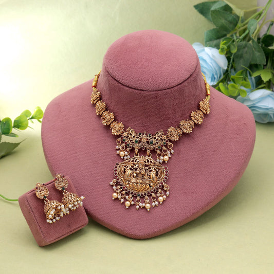 Rani & Green Color Temple Necklace Set with Traditional Royal Necklace Design