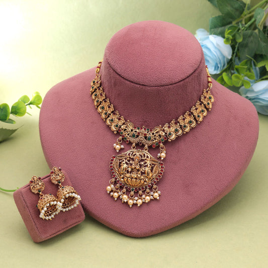 Maroon & Green Color Temple Necklace Set with Premium Festive Jewelry Appearance