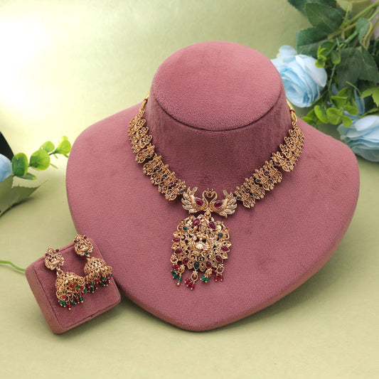 Rani & Green Color Temple Necklace Set Featuring Royal Temple Inspired Look