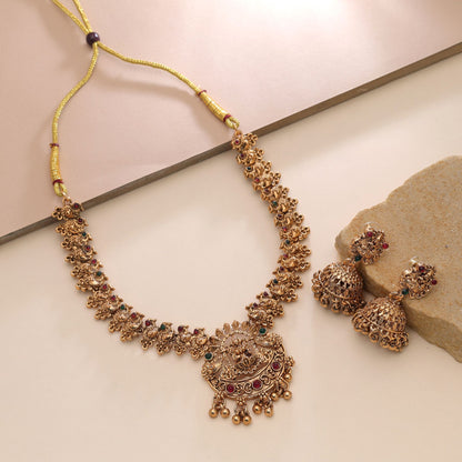 Maroon & Green Color Temple Necklace Set Crafted for Premium Traditional Styling
