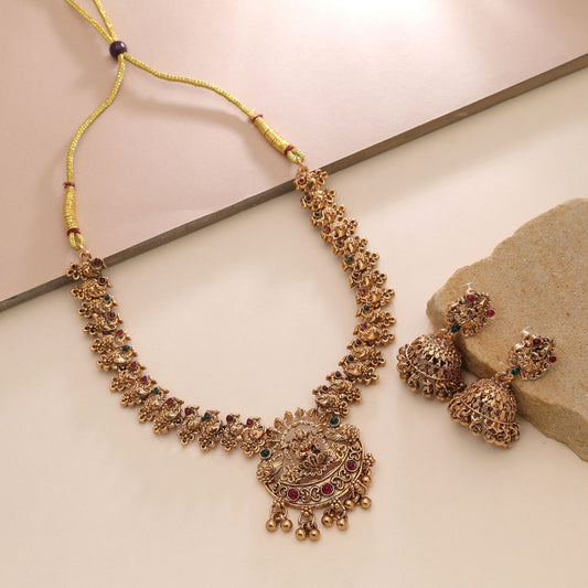 Maroon & Green Color Temple Necklace Set Crafted for Premium Traditional Styling