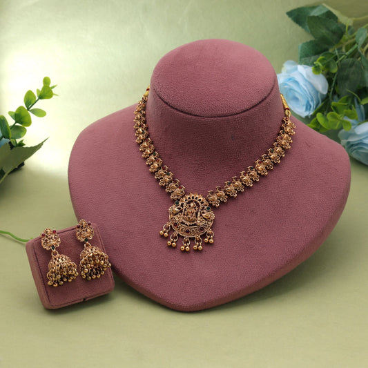 Maroon & Green Color Temple Necklace Set Crafted for Premium Traditional Styling
