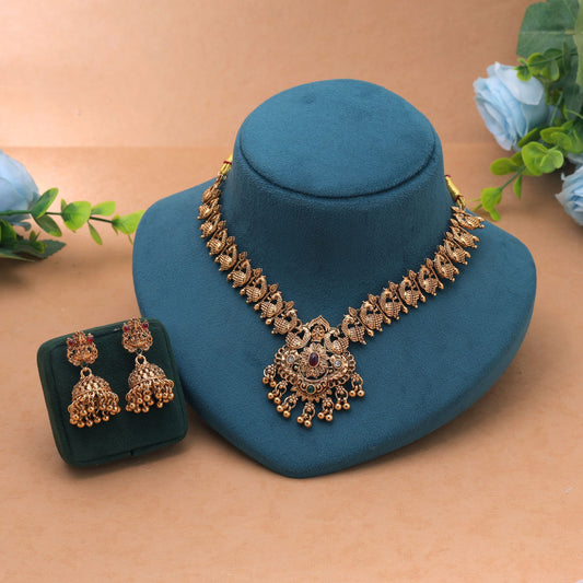 Rani & Green Color Temple Necklace Set with Royal Festive Jewelry Collection Style