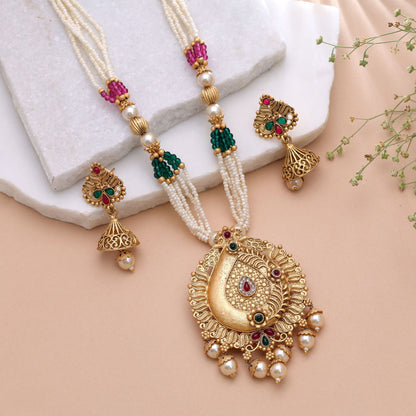 Multi Color Temple Necklace Jewelry Set with Elegant Traditional South Indian Design