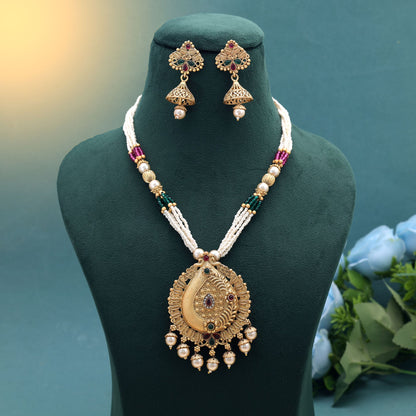 Multi Color Temple Necklace Jewelry Set with Elegant Traditional South Indian Design