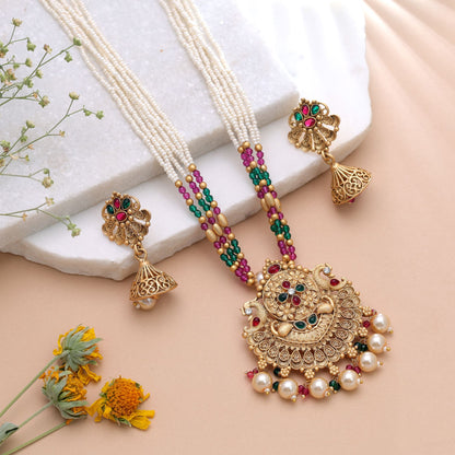 White Color Temple Necklace Jewelry Set with Premium South Indian Jewelry Look