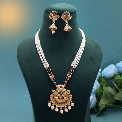 White Color Temple Necklace Jewelry Set with Premium South Indian Jewelry Look