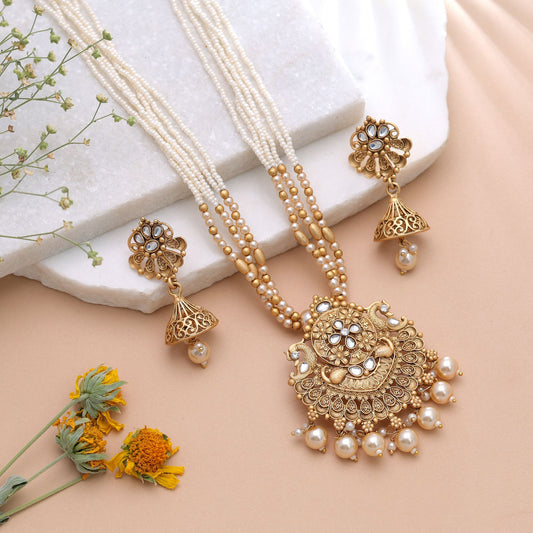 Multi Color Temple Necklace Jewelry Set Crafted for Elegant Bridal Fashion Wear