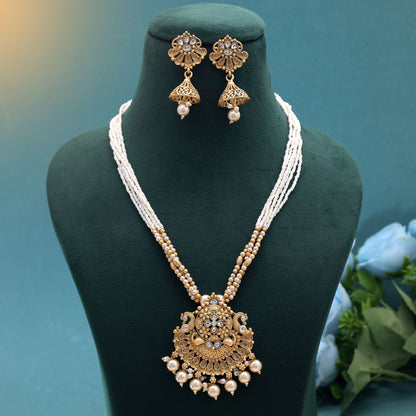 Multi Color Temple Necklace Jewelry Set Crafted for Elegant Bridal Fashion Wear