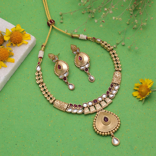 Rani Color Temple Necklace Jewelry Set Featuring Beautiful Ethnic Designer Style