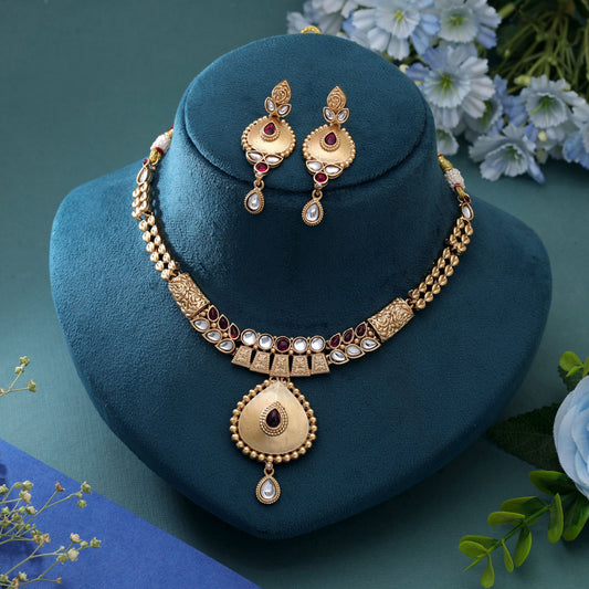 Rani Color Temple Necklace Jewelry Set Featuring Beautiful Ethnic Designer Style