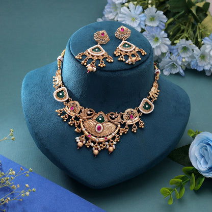 Multi Color Temple Necklace Jewelry Set Crafted with Premium Handmade Artwork