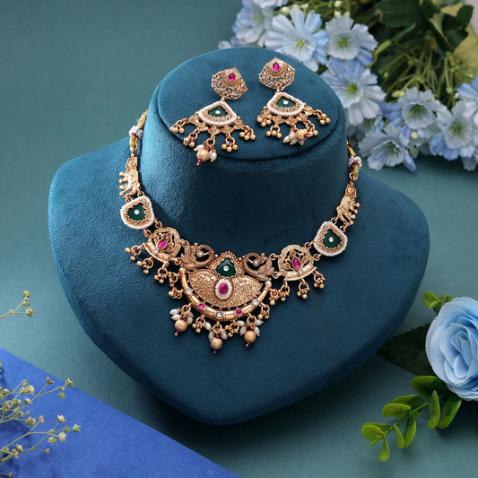 Multi Color Temple Necklace Jewelry Set Crafted with Premium Handmade Artwork