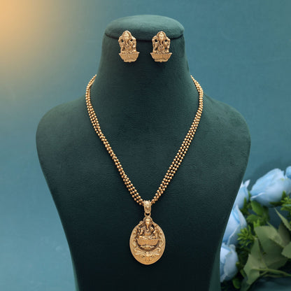 Gold Color Temple Necklace Jewelry Set with Royal South Indian Traditional Design